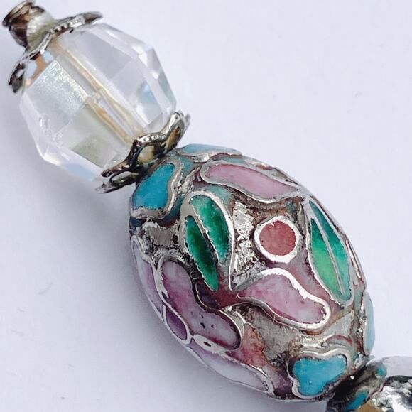 Vintage Mid Century Cloisonné Hat Pin AB Glass Beads Floral Stick Pin 1950s - Picture 4 of 16